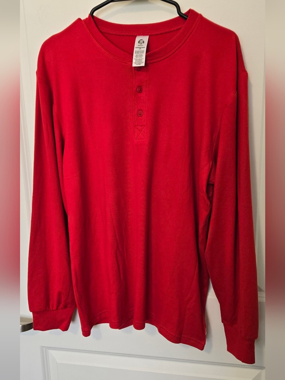 Gerber Bright Red Long-Sleeve Henley Shirt Super Soft Lg.clean